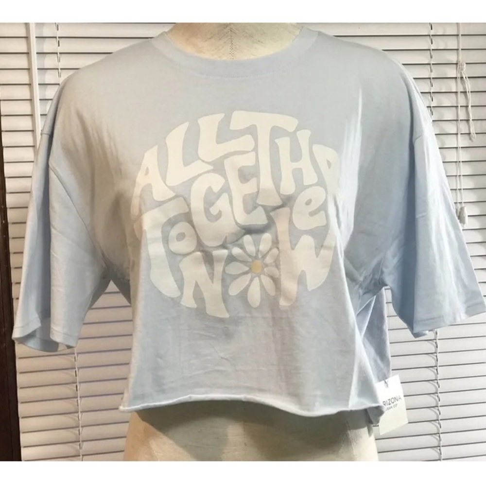 Women's Arizona Jean Co Blue All Together Now Graphic Tee Crop Top Size